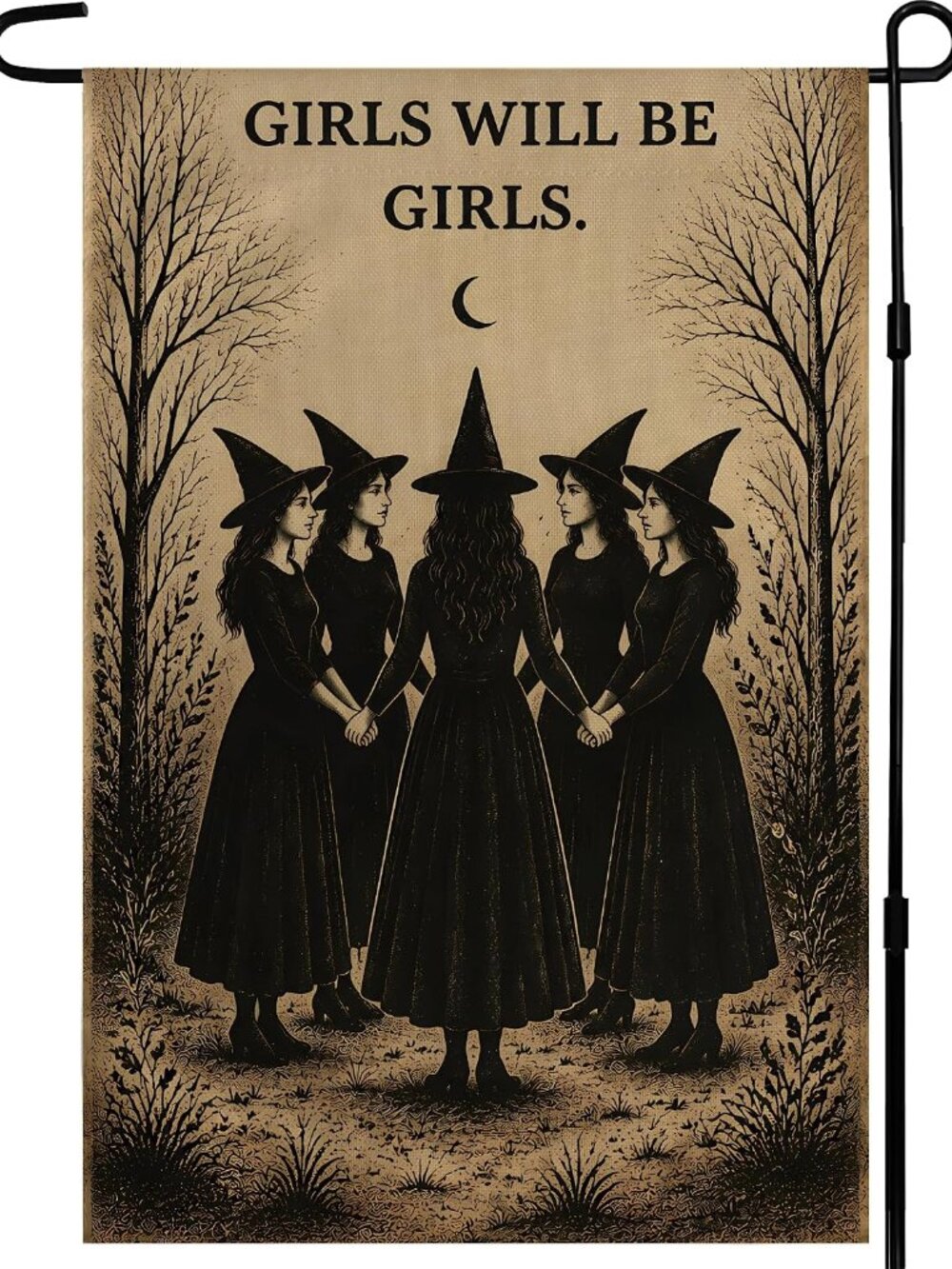 Halloween Decorations - Witch GIRLS WILL BE GIRLS Garden Flag | Halloween Party